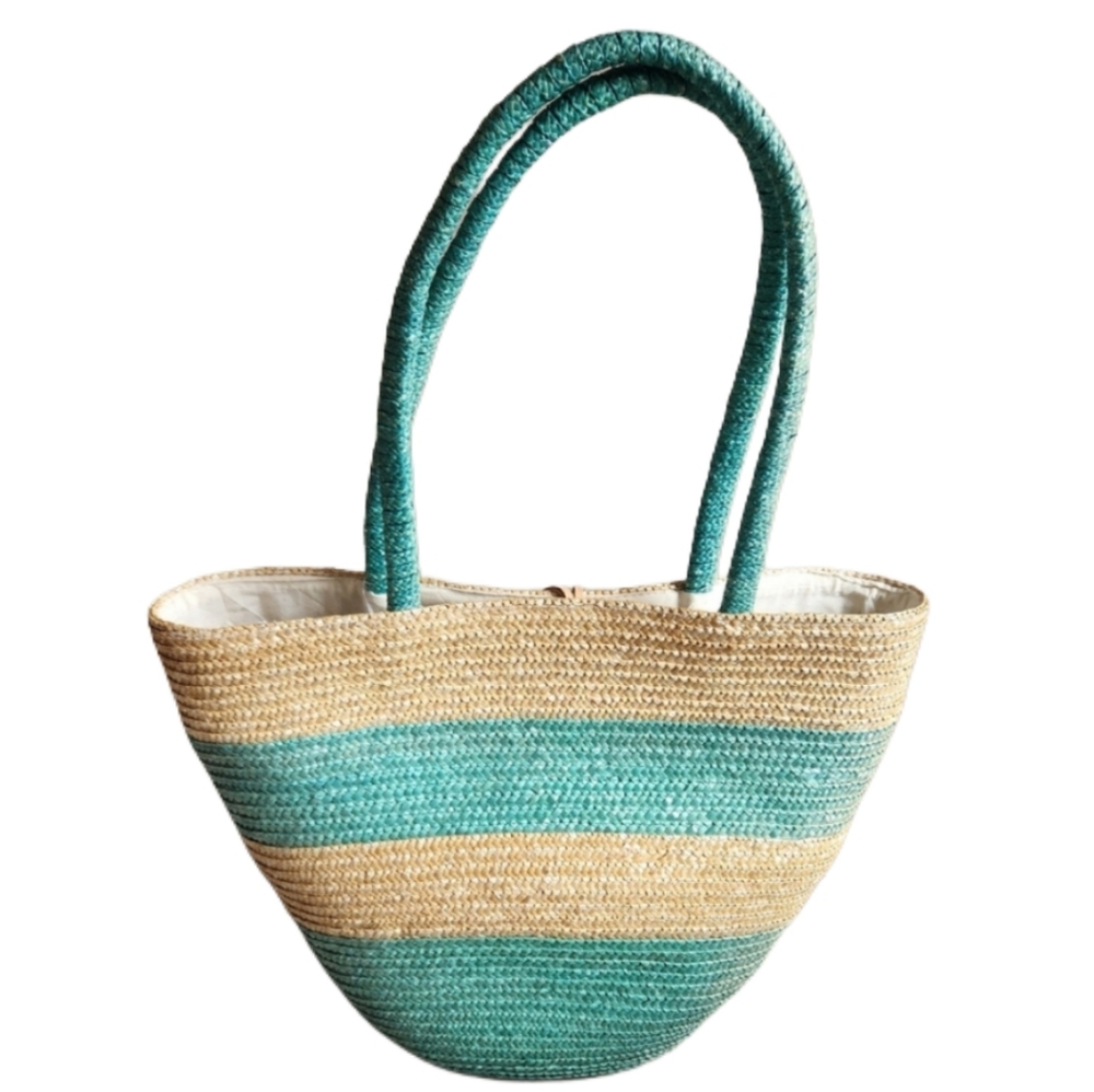 Stylish Woven Tote Bag - Tan and‎ Green - Picture 3 of 10